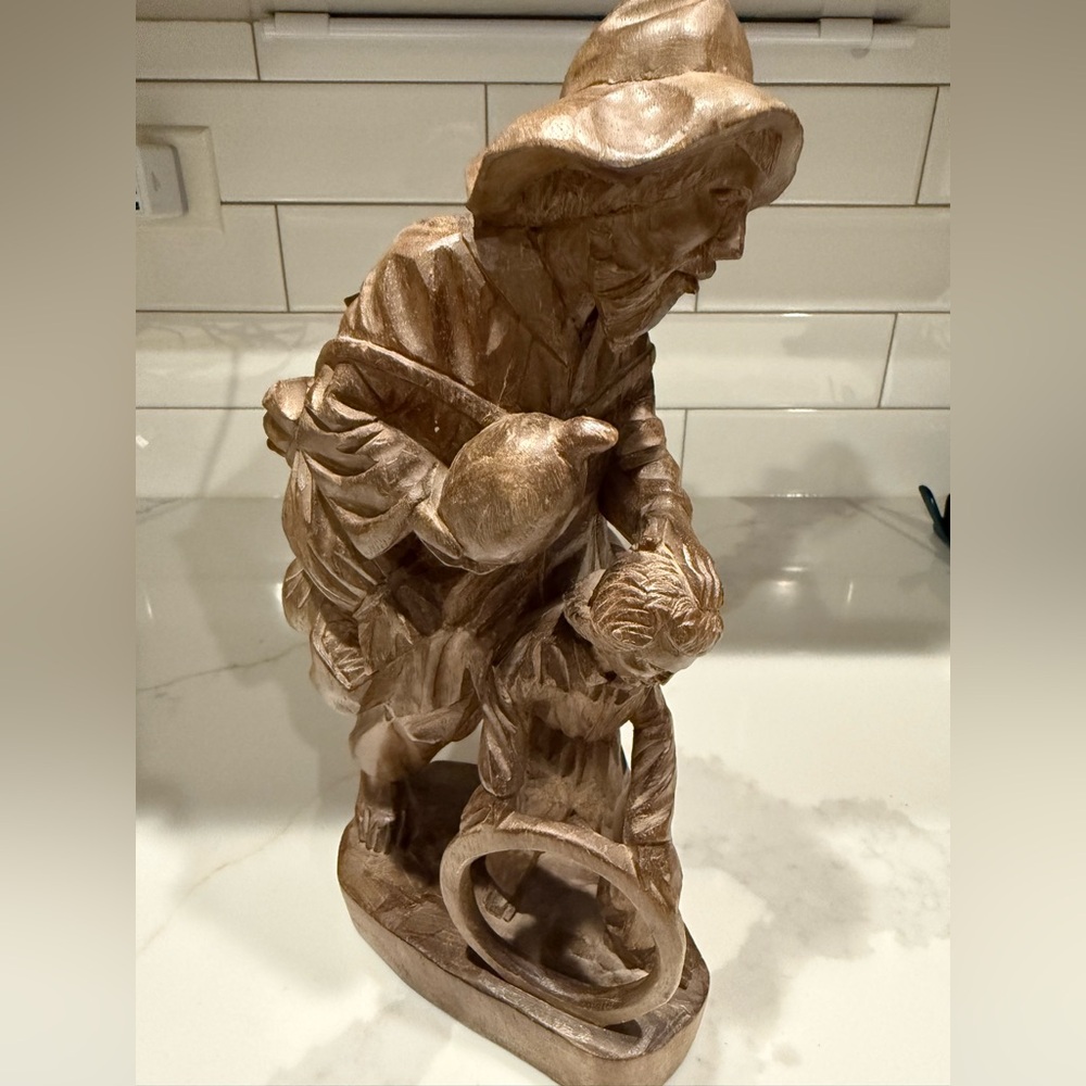 Vintage Folk Art Hand Carved Solid Wooden Figurine Miner Traveler Boy Man